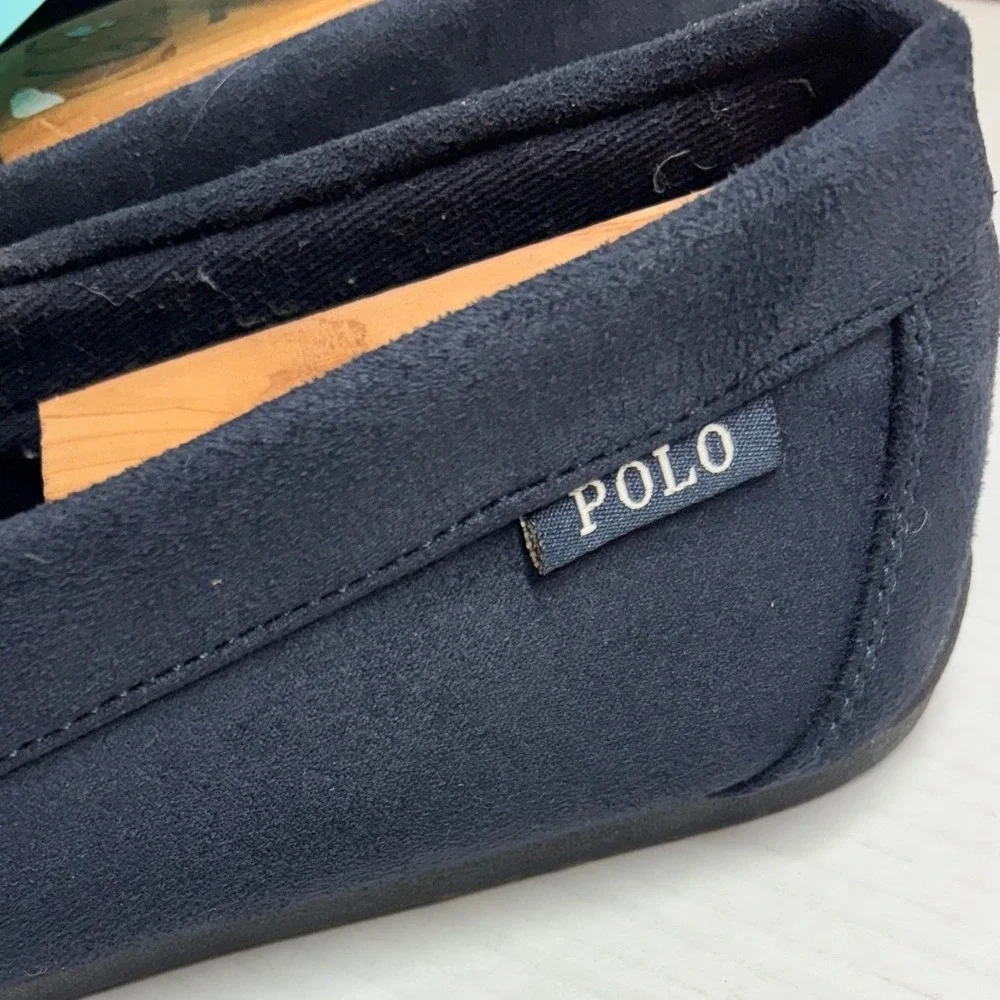 Polo Ralph Lauren Declan Mens Navy Blue Suede Moccasin Slippers Plaid Lining 12 - Picture 5 of 9